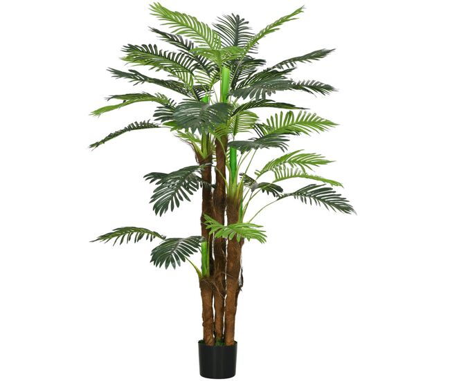 Homcom planta artificial decorativa 160 cm palmeira artificial com vaso e folhas para interior casa sala escritório verde