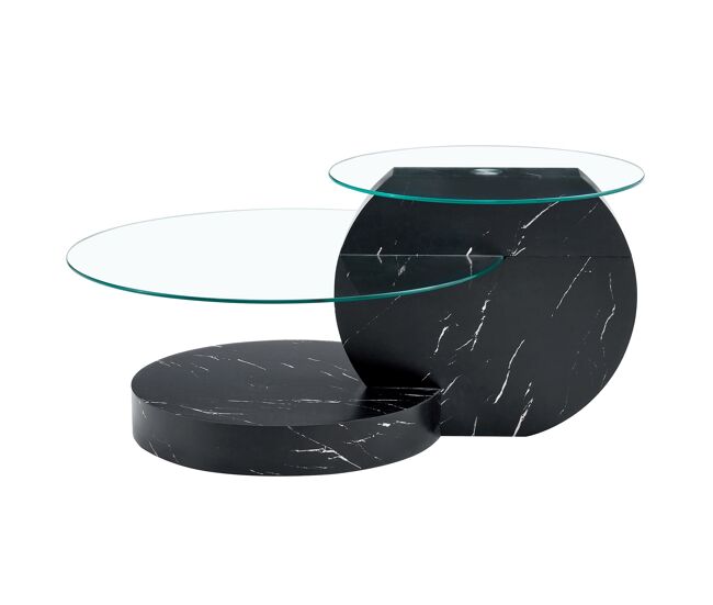Mesa de centro em vidro temperado - design minimalista multicamadas - preto/transparente