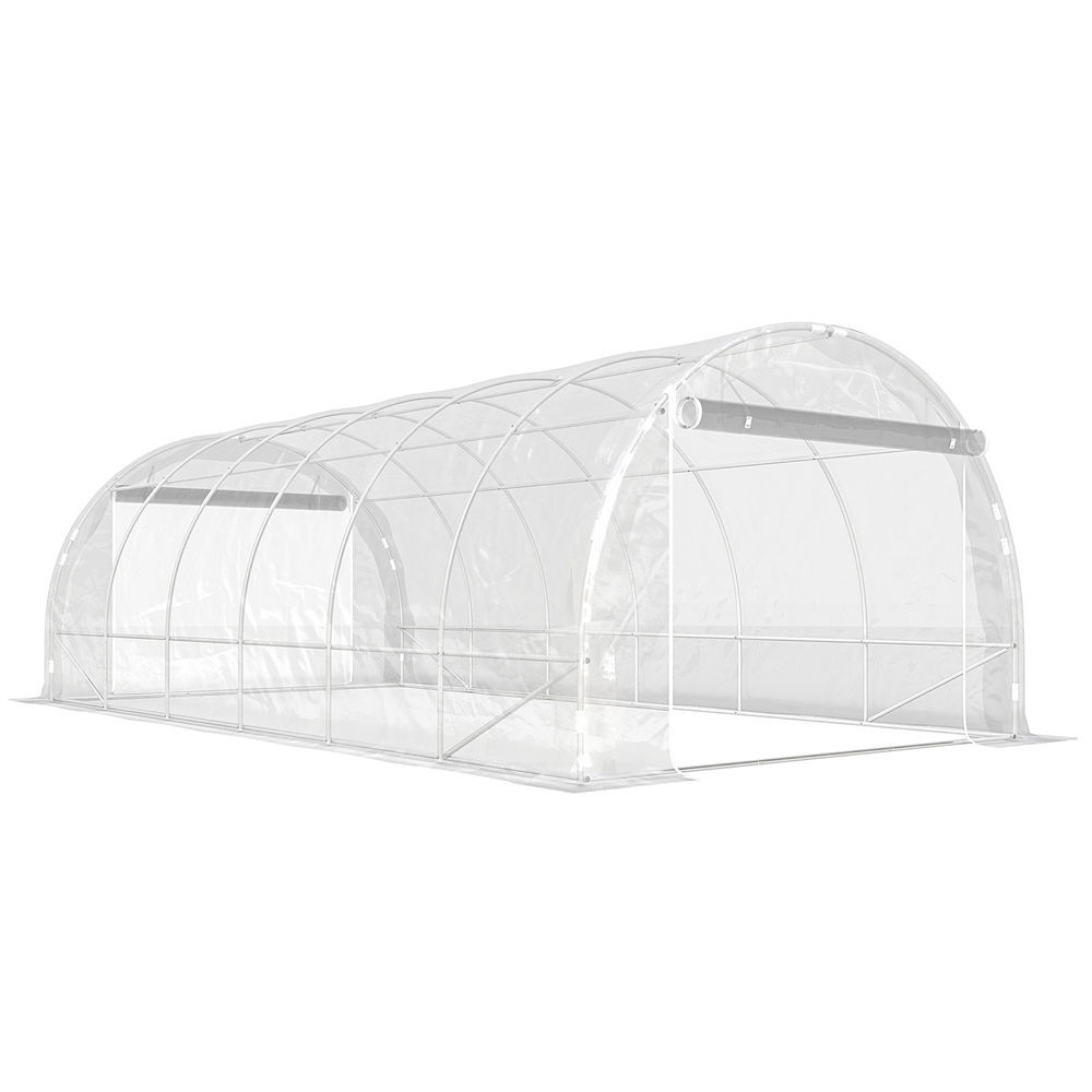 Outsunny estufa tipo túnel 296x597x199 cm estufa de exterior com 2 portas enroláveis estrutura de aço galvanizado e cobertura em pe 150g/m² anti-uv