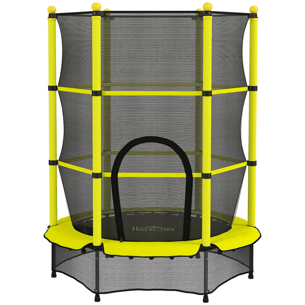 Homcom cama elástica infantil ø140 cm, trampolim para crianças dos 3-10 anos com rede de segurança e estrutura de aço, suporta até 50 kg, para