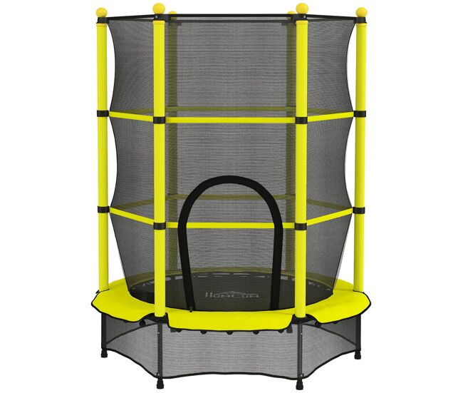 Homcom cama elástica infantil ø140 cm, trampolim para crianças dos 3-10 anos com rede de segurança e estrutura de aço, suporta até 50 kg, para