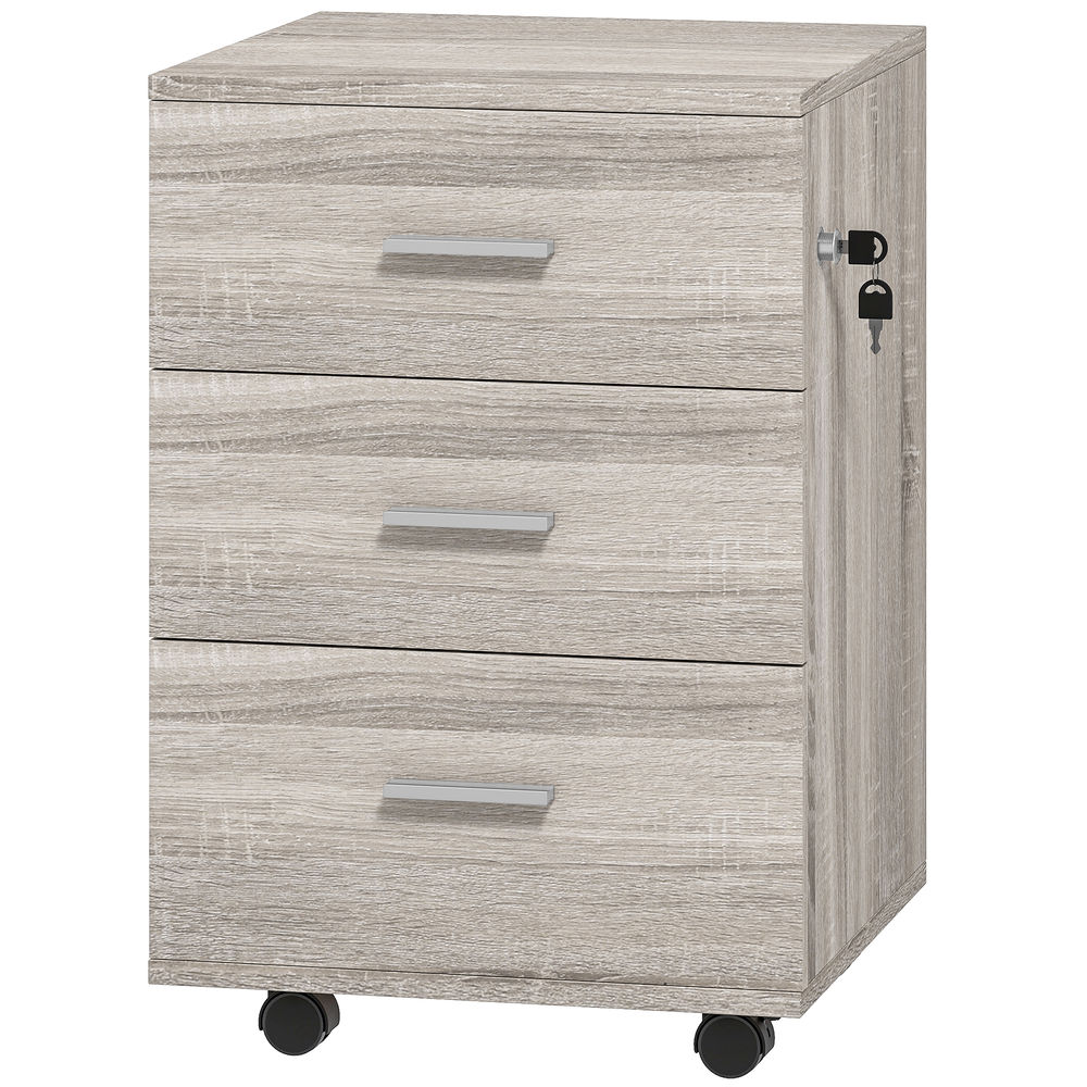 Vinsetto bloco de gavetas com 3 gavetas bloco de gavetas de escritório com rodas fechadura 2 chaves arquivador móvel para estudo sala 40x40x61,5 cm gris