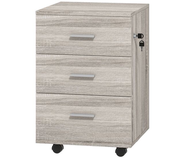 Vinsetto bloco de gavetas com 3 gavetas bloco de gavetas de escritório com rodas fechadura 2 chaves arquivador móvel para estudo sala 40x40x61,5 cm gris