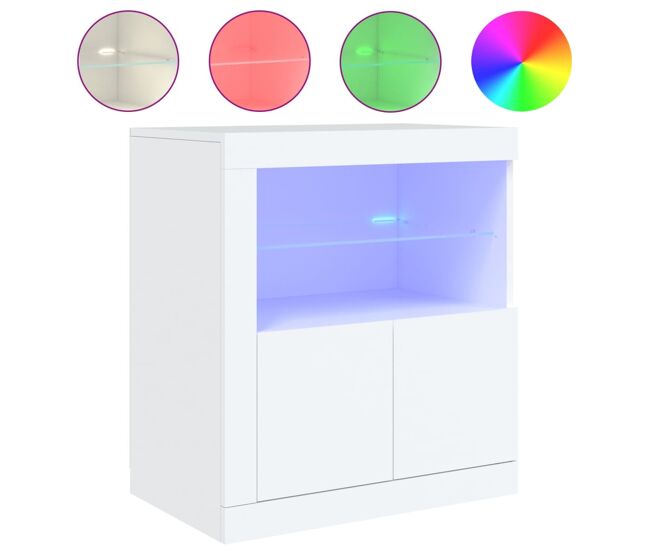 Aparador - bufete - móvei de apoio com luzes led 60,5x37x67 cm branco pt1934