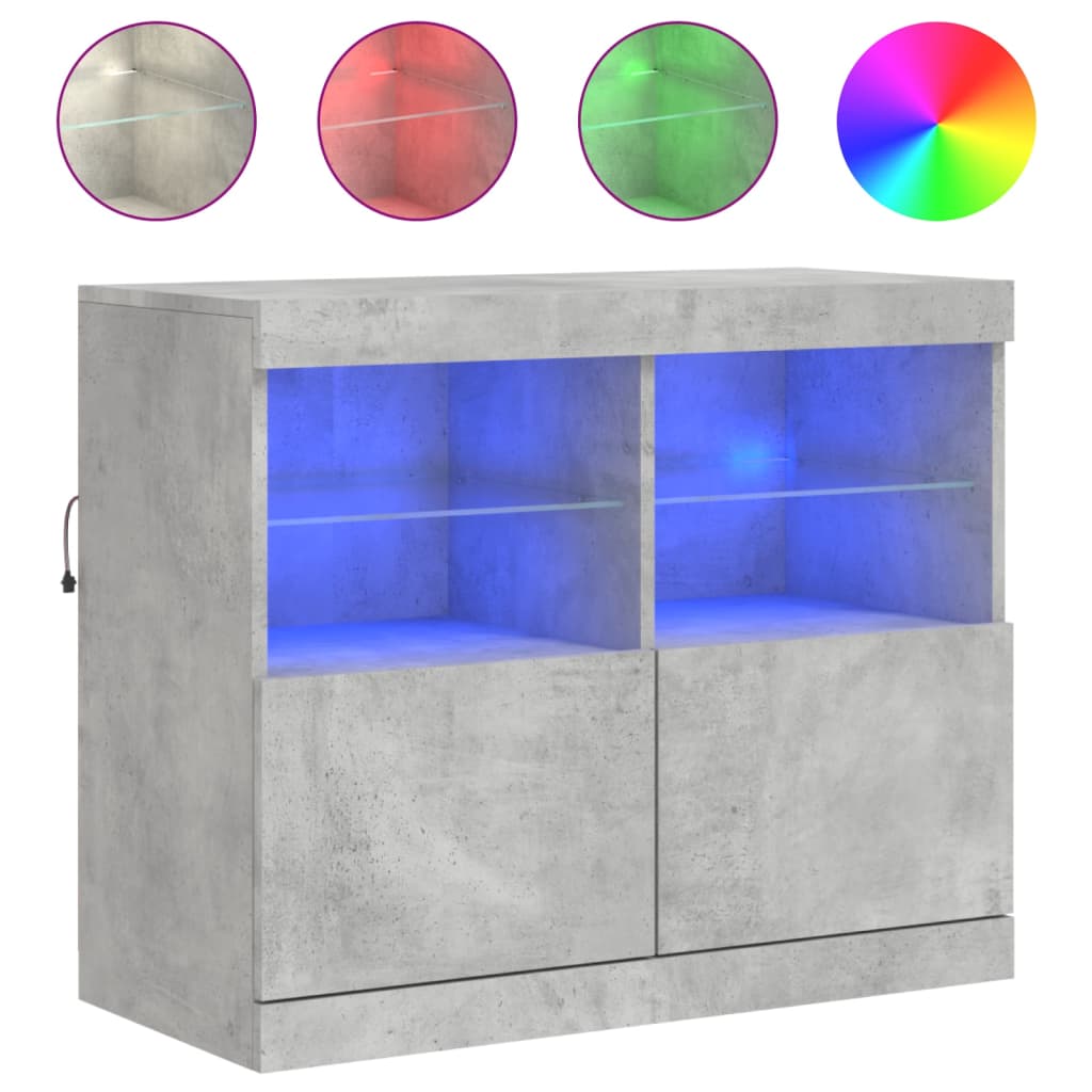 Aparador - bufete - móvei de apoio com luzes led 81x37x67 cm cinzento cimento pt1969