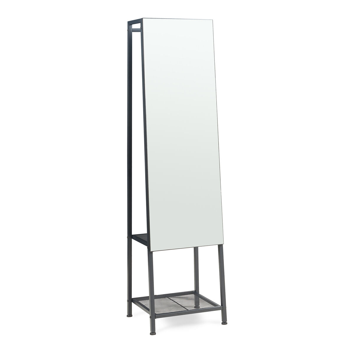 Espelho de corpo inteiro 2 em 1 klilbojle com 2 prateleiras 160x40x35cm preto [en.casa]