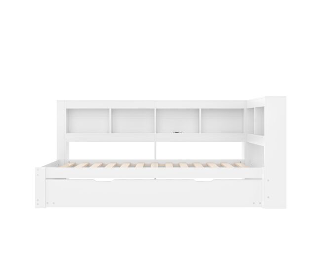 Sofá-cama, 90 x 200 cm - com cama extraível, 2 portas usb, com estrado - branco
