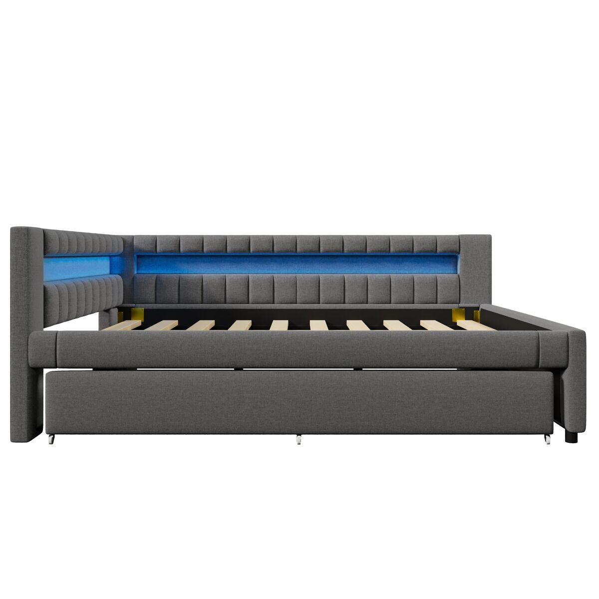 Sofá-cama 140x200 cm - led com comando, cama extraível, usb + type-c - cinza