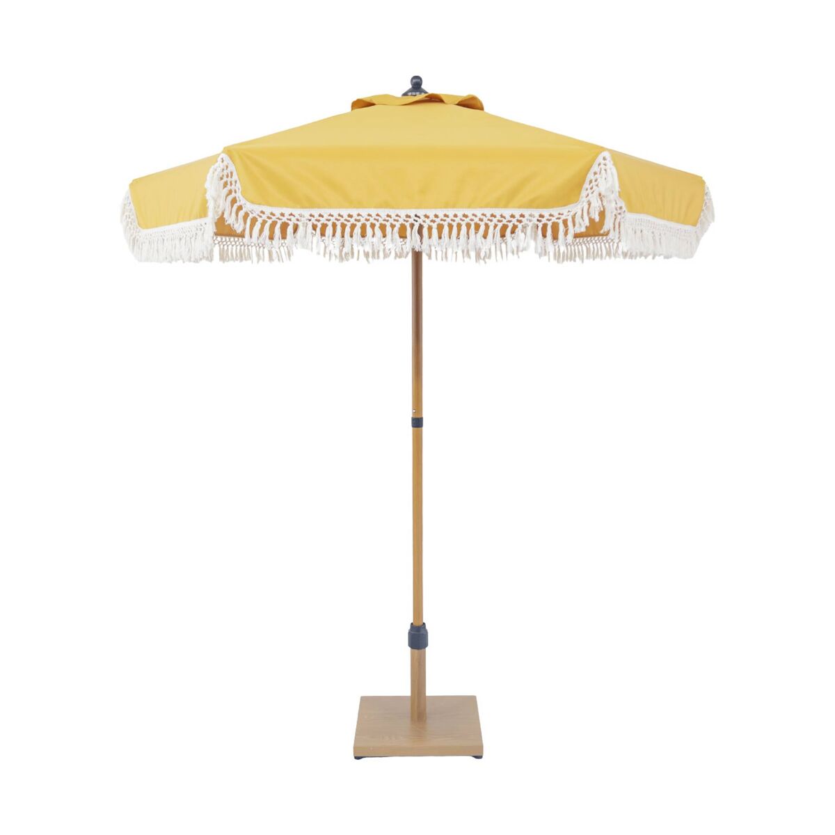 Parasol Hossegor reto com franjas, aço, poste efeito madeira 200x200