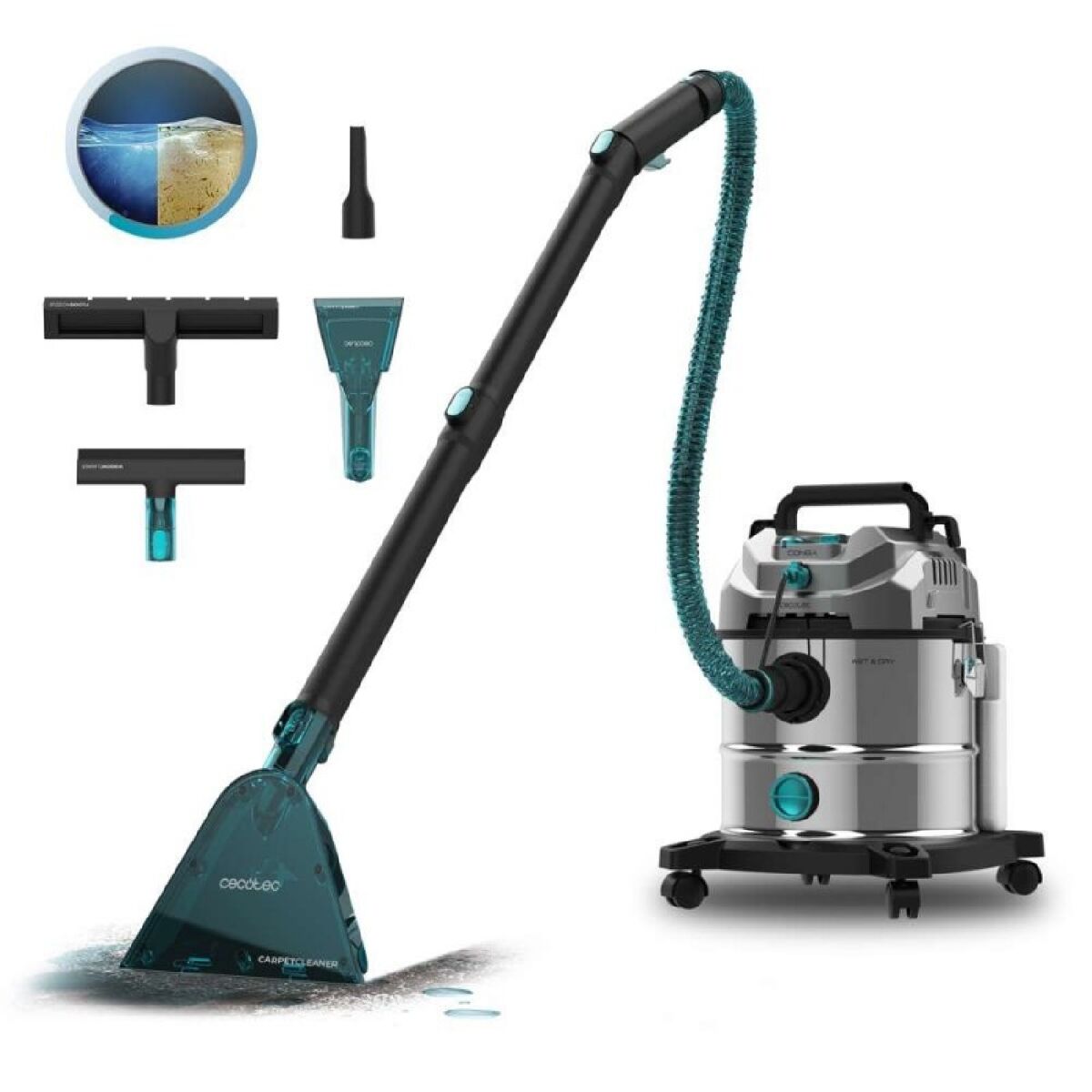 Cecotec aspirateur de sólidos, líquidos, estofos e tapetes filaire conga carpetclean 20000 pro ultra. 1600w, 21kpa