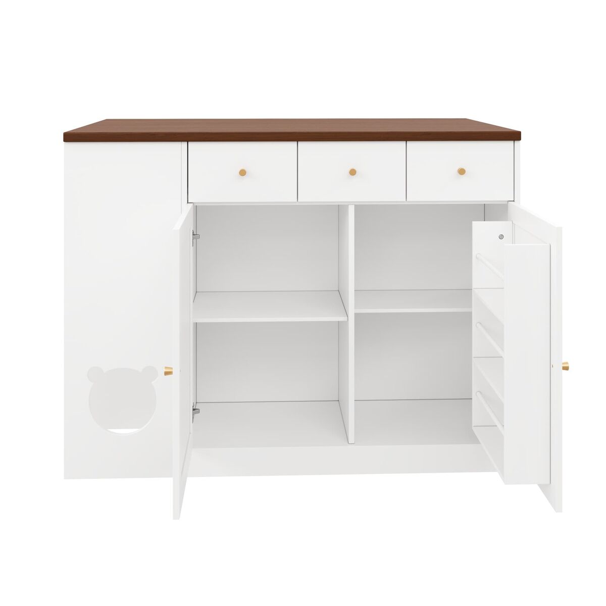 Ilha de cozinha 120x70x90 cm - com rodas, gavetas e prateleira para animais de estimação - branco+nogueira