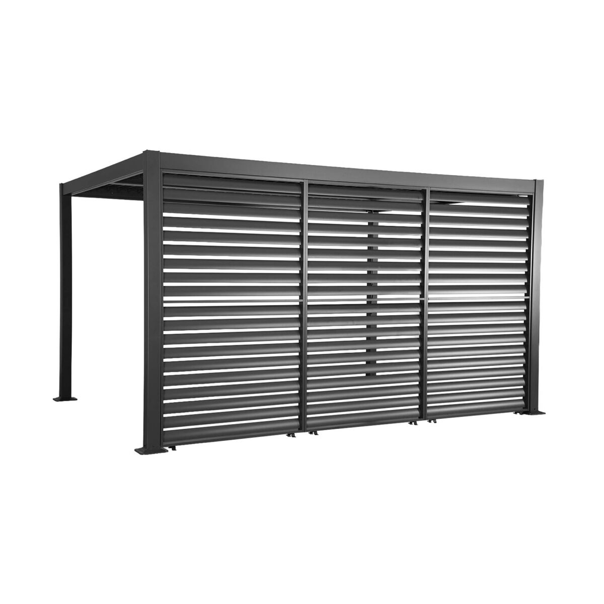 Pérgola bioclimática de alumínio e aço 3x4m + 3 persianas 1.3m antracite - 392x292x231 cm