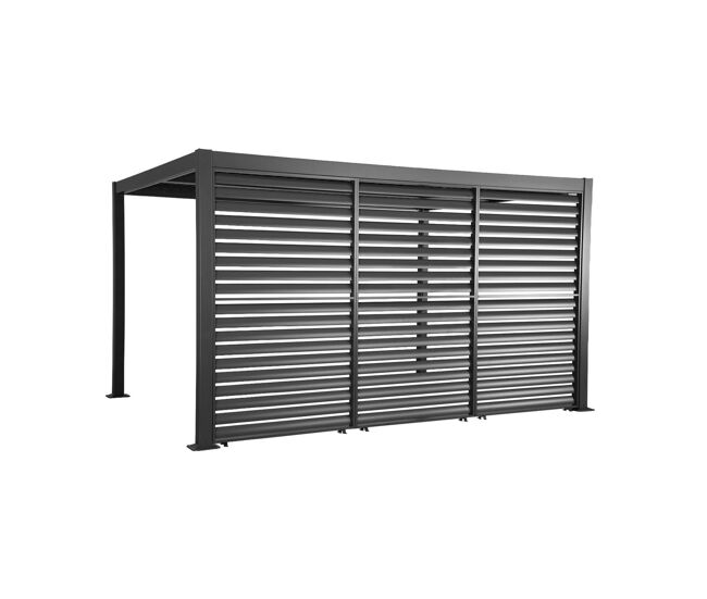 Pérgola bioclimática de alumínio e aço 3x4m + 3 persianas 1.3m antracite - 392x292x231 cm
