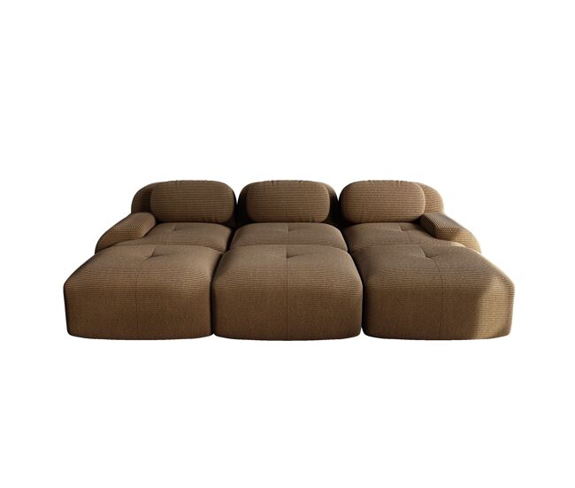 Sofá modular de 3 lugares - 3 pufes, braços largos, estofado em cordão, sem montagem - castanho