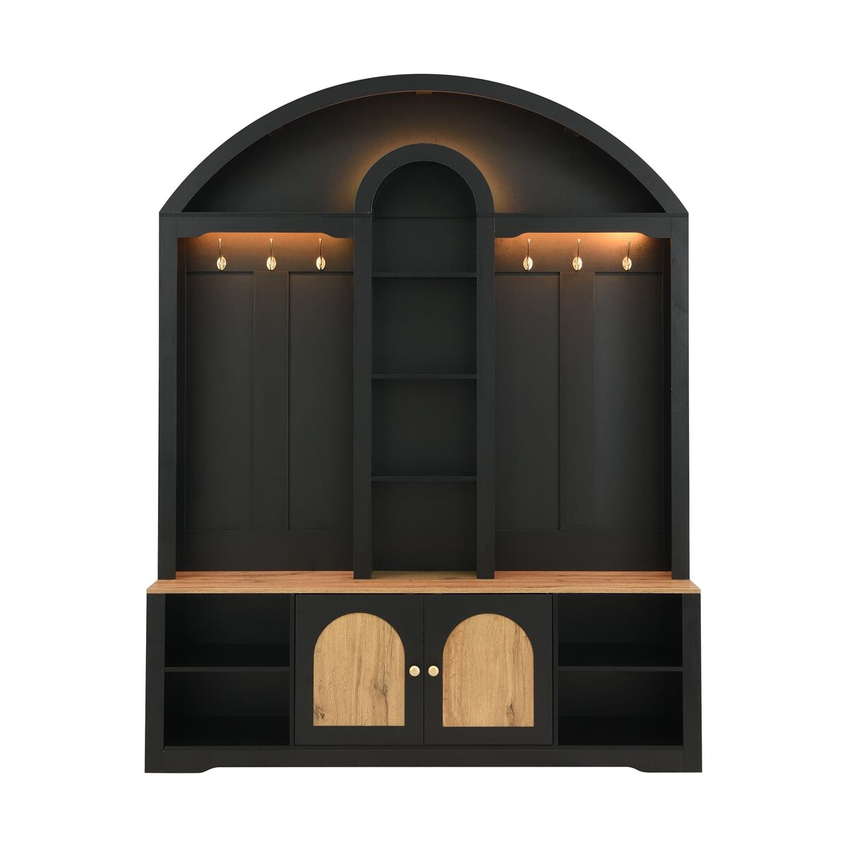 Armário multifuncional para hall de entrada 150 cm - com sapateira, prateleiras e ganchos - preto