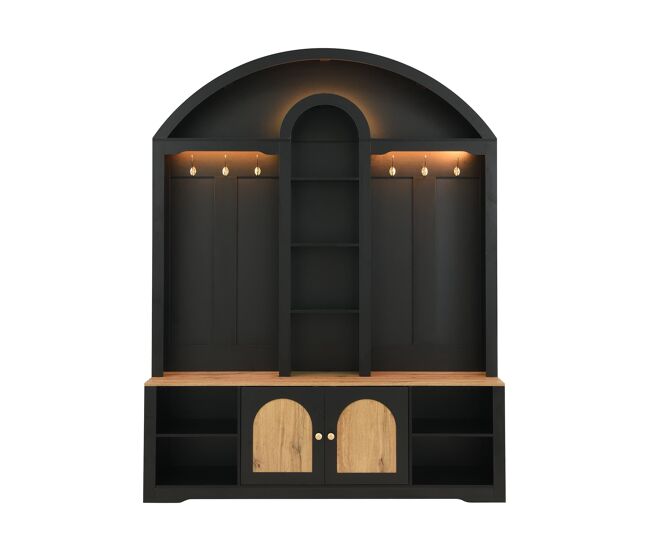 Armário multifuncional para hall de entrada 150 cm - com sapateira, prateleiras e ganchos - preto