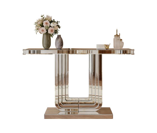 Mesa consola 120 cm - moderna com espelho, base em u, resistente a riscos - prateada