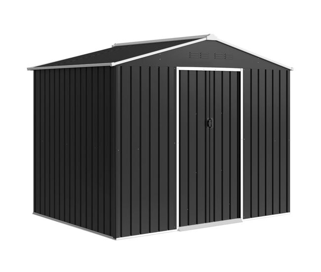 Outsunny abrigo de jardim exterior 3,6 m² 236x171x191 cm abrigo de jardim metálico com portas deslizantes e aberturas de ventilação para armazenamento
