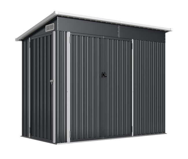 Outsunny abrigo de jardim 2,7 m² 234x132x185 cm abrigo de exterior metálico com três portas fechadura telhado inclinado e ventilação para