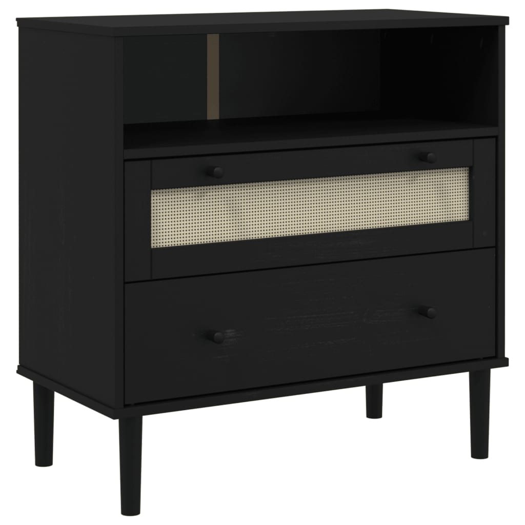 Aparador - bufete - móvei de apoio aspeto de vime 80x40x80 cm pinho maciço noir pt1652