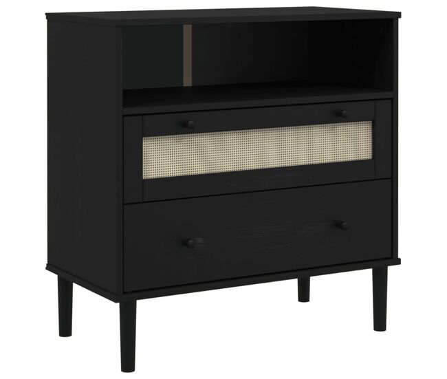 Aparador - bufete - móvei de apoio aspeto de vime 80x40x80 cm pinho maciço noir pt1652