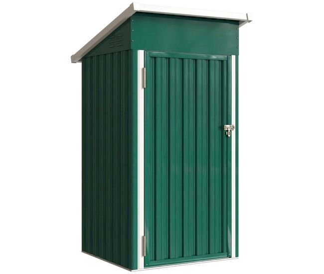 Outsunny abrigo exterior metálico 107,5x91x185 cm abrigo de jardim com teto inclinado porta com trinco ventilação e luvas abrigo de armazenamento para
