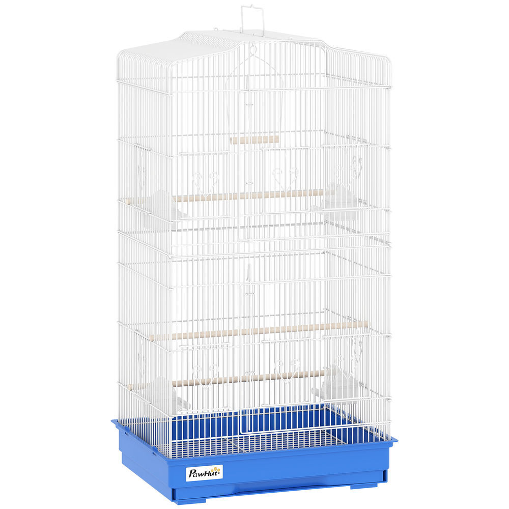 Pawhut gaiola para pássaros, gaiola metálica com portas, 4 tigelas de comida, 3 poleiros, baloiço, bandeja removível e pega para transporte, para