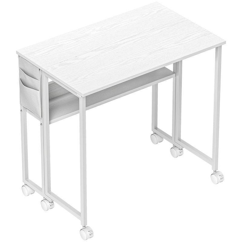 Homcom secretária dobrável com rodas e prateleira mesa de escritório compacta com bolso de arrumação mesa para computador portátil para casa