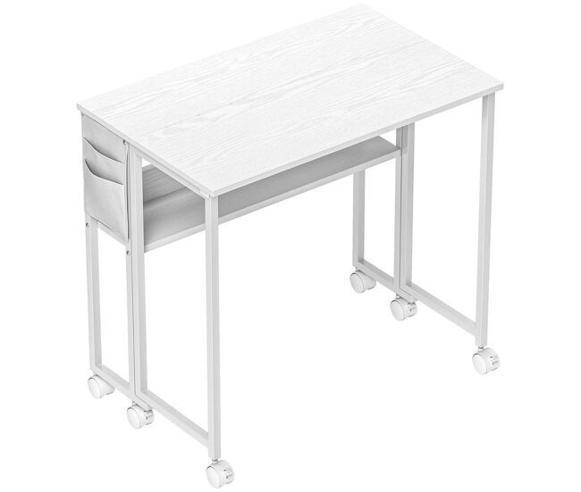 Homcom secretária dobrável com rodas e prateleira mesa de escritório compacta com bolso de arrumação mesa para computador portátil para casa