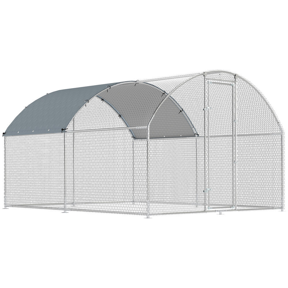 Pawhut galinheiro exterior 2,8x3,4x1,9 m galinheiro de aço galvanizado com cobertura de tecido oxford anti-uv e impermeável, porta e fechos gaiola