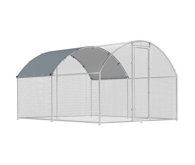 Pawhut galinheiro exterior 2,8x3,4x1,9 m galinheiro de aço galvanizado com cobertura de tecido oxford anti-uv e impermeável, porta e fechos gaiola