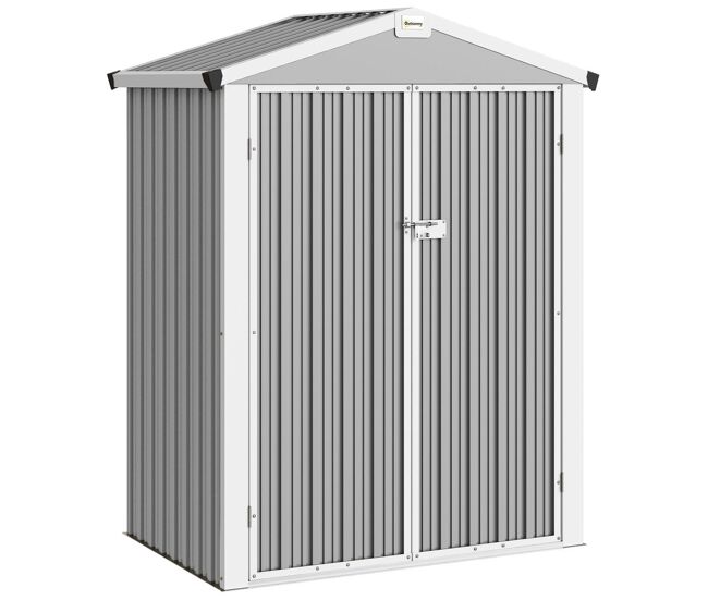 Outsunny abrigo de jardim exterior 1,1 m², 133x87x178 cm, abrigo metálico com portas duplas de abrir, telhado de duas águas e luvas, armazenamento de