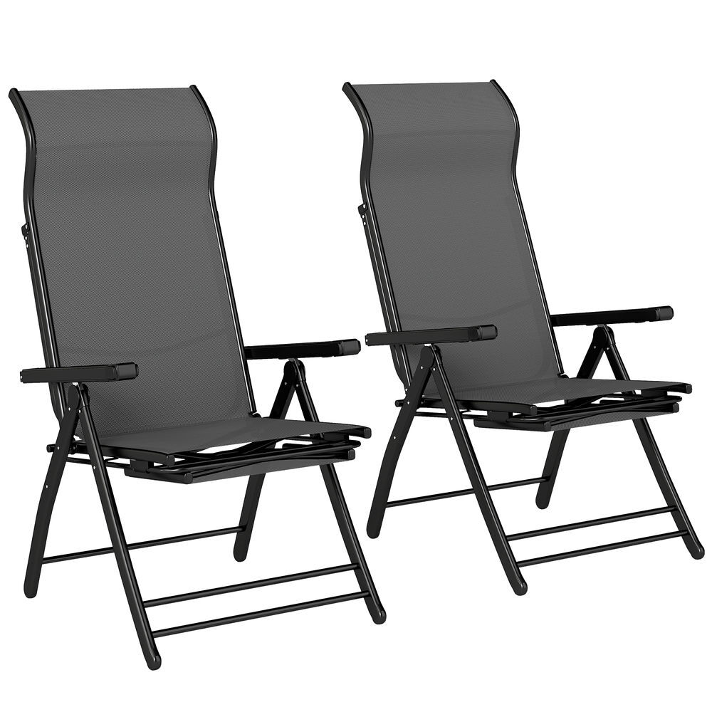 Outsunny conjunto de 2 cadeiras dobráveis reclináveis cadeiras de jardim com encosto alto curvo ajustável em 5 posiçõe, apoio para pés retrátil e