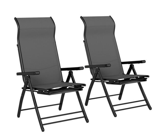 Outsunny conjunto de 2 cadeiras dobráveis reclináveis cadeiras de jardim com encosto alto curvo ajustável em 5 posiçõe, apoio para pés retrátil e