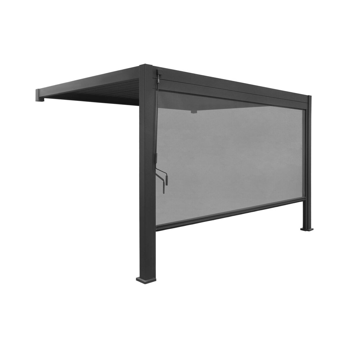 Pérgola bioclimática de alumínio encostada 3x4m + 1 estore 4m , triomphe 3x4m + acessório, antracite, 391x301x250 cm