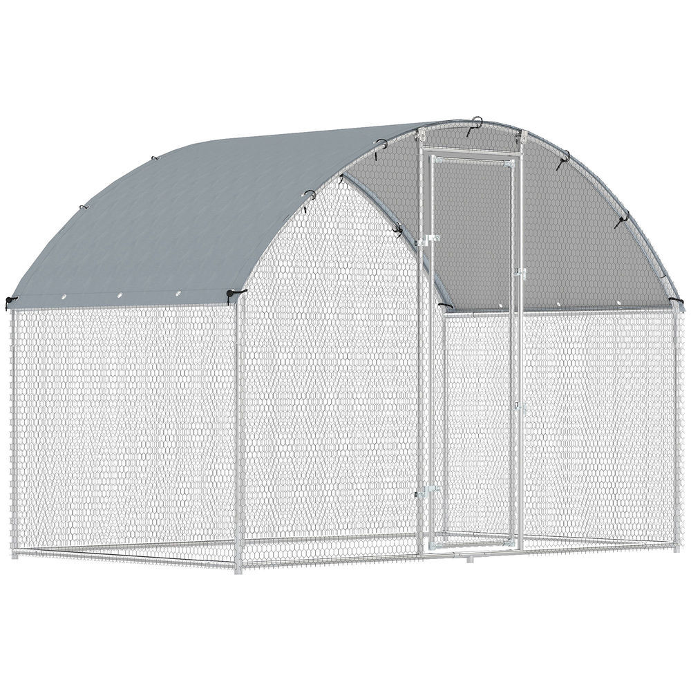 Pawhut galinheiro para exterior 2,8x1,7x1,9 m 4,7 m² galinheiro de aço galvanizado com cobertura em tecido oxford anti-uv e impermeável porta e fechos