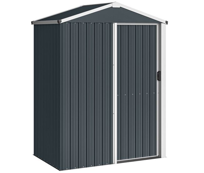 Outsunny casa de jardim exterior 1,1 m², 136x87x179 cm, abrigo de jardim metálico com porta de correr, telhado inclinado e luvas, para armazenamento