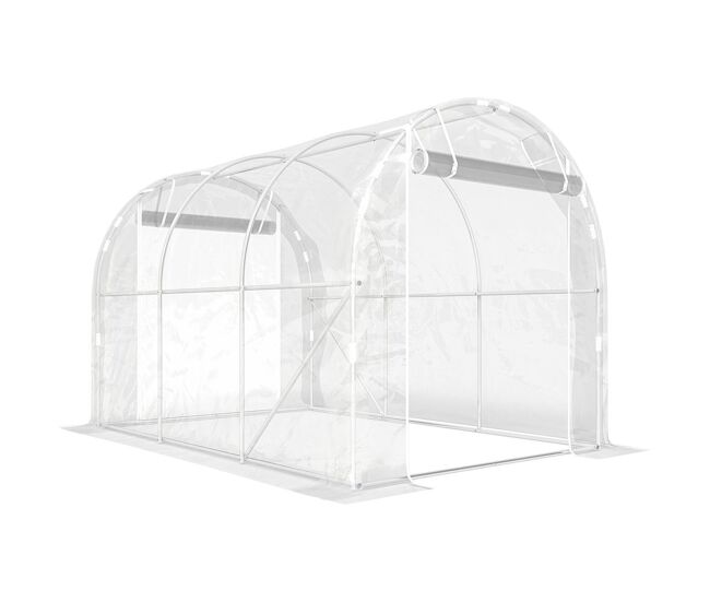 Outsunny estufa tipo túnel 195x295x195 cm estufa de exterior com 2 portas enroláveis estrutura de aço galvanizado e cobertura em pe 150g/m² anti-uv
