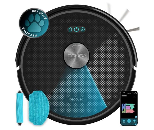 Cecotec conga m70 robô aspirateur com navegação a laser, app e wifi. 20.000 pa, autonomia de 180 m². escova de silicone