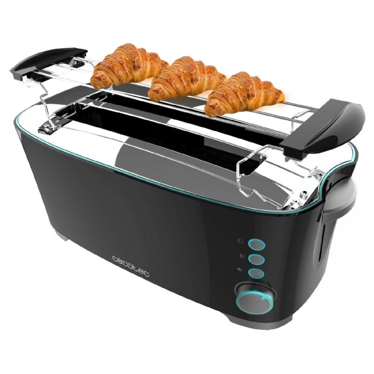 Cecotec torradeira de pão de duas ranhuras largas e compridas com capacidade para duas torradas.
