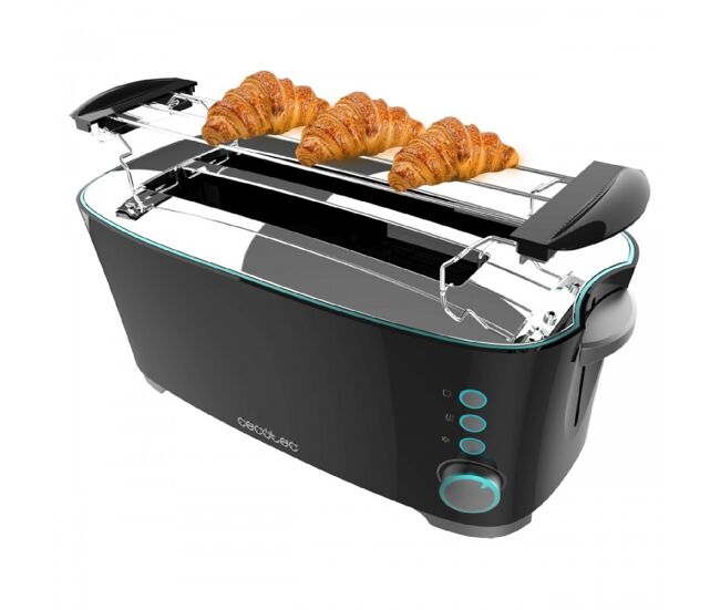 Cecotec torradeira de pão de duas ranhuras largas e compridas com capacidade para duas torradas.