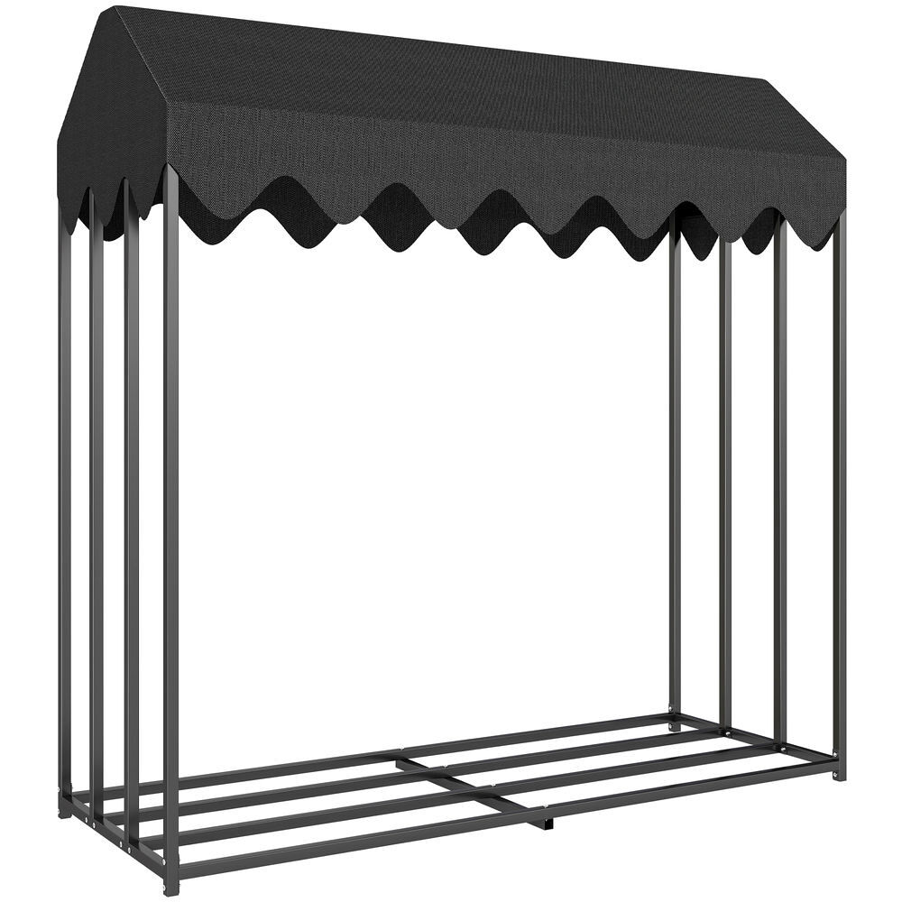 Outsunny suporte de lenha metálico para exterior, 186x70x185 cm, com cobertura impermeável 600d oxford, estrutura de aço, para lareiras, jardim e