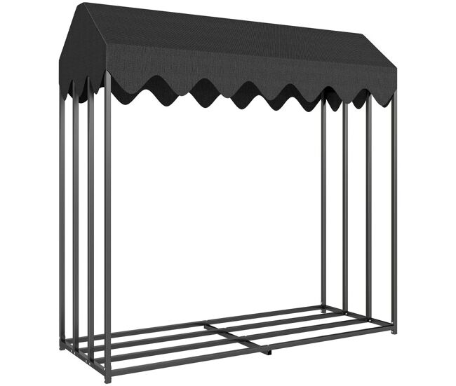 Outsunny suporte de lenha metálico para exterior, 186x70x185 cm, com cobertura impermeável 600d oxford, estrutura de aço, para lareiras, jardim e