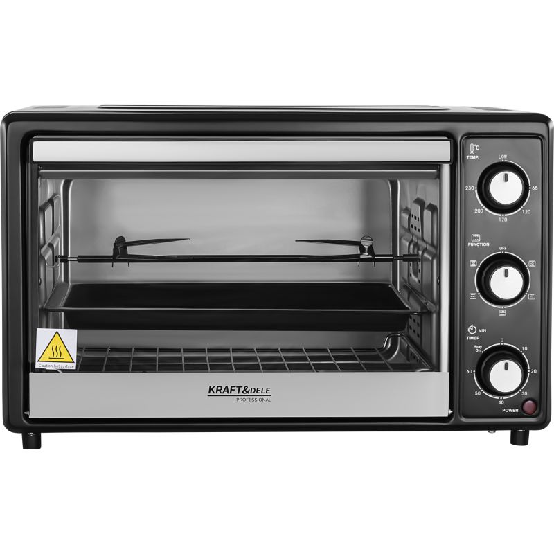 Forno elétrico 1650 W com função rotisserie e acessórios.