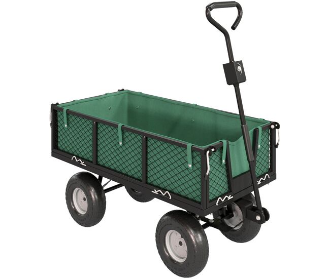 Outsunny carro de jardim com rodas grandes, carga 300 kg, carro de mão com alça ajustável e bolsa impermeável removível, carrinho de transporte todo-