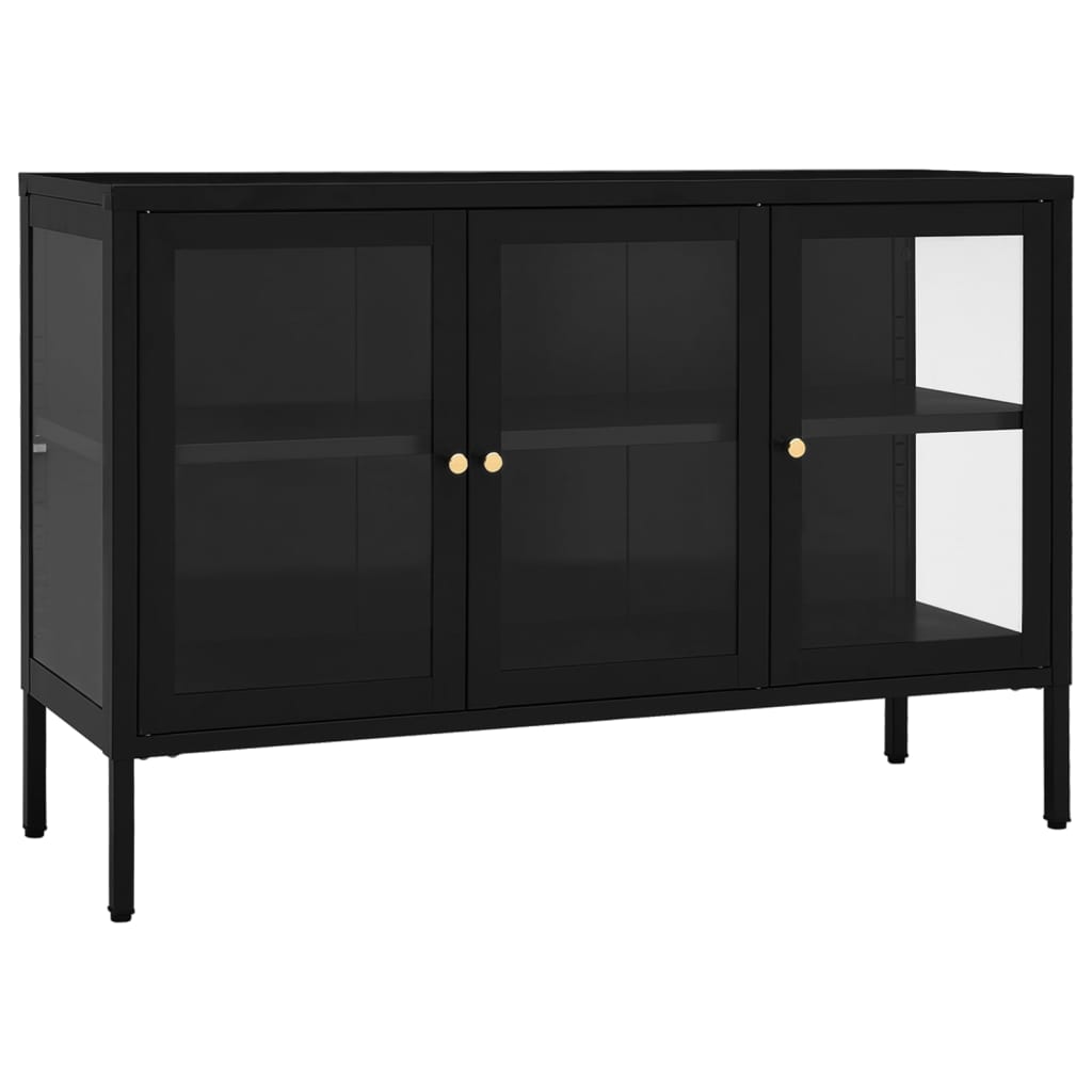 Aparador - bufete - móvei de apoio 105x35x70 cm vidro e aço preto pt2407