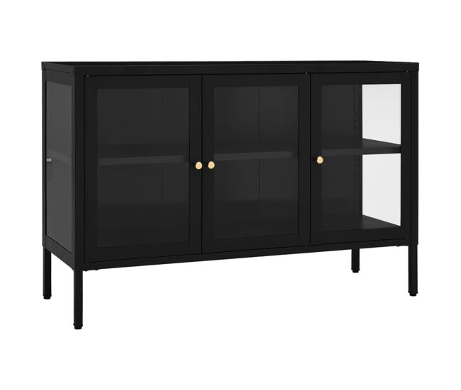 Aparador - bufete - móvei de apoio 105x35x70 cm vidro e aço preto pt2407