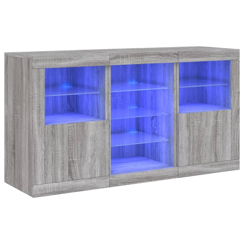 Aparador - bufete - móvei de apoio com luzes led 123x37x67 cm cinzento sonoma pt1971