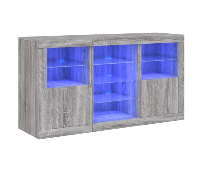Aparador - bufete - móvei de apoio com luzes led 123x37x67 cm cinzento sonoma pt1971