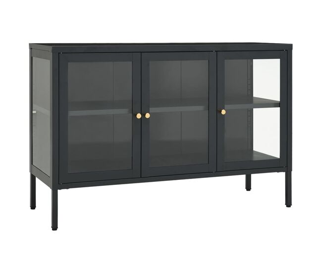 Aparador - bufete - móvei de apoio 105x35x70 cm vidro e aço antracite pt2404